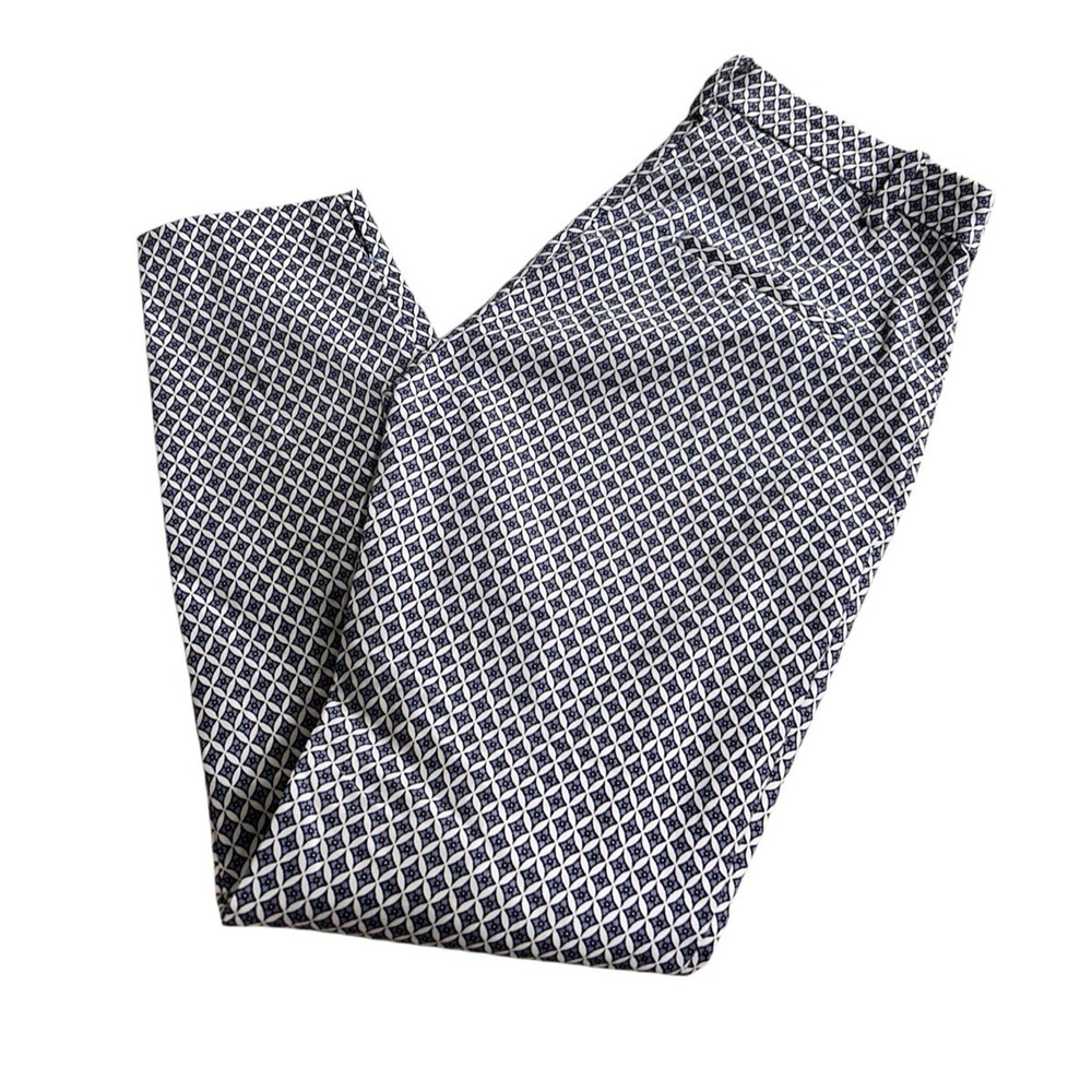Women's H&M Pants Sz 4 Blue White Geometric Office Career Wear Ankle Length - Picture 8 of 8
